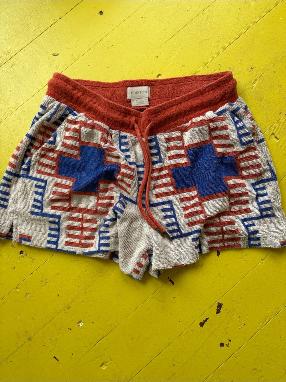 Brixton Red, Blue & Cream Geometric Knit Athletic Shorts